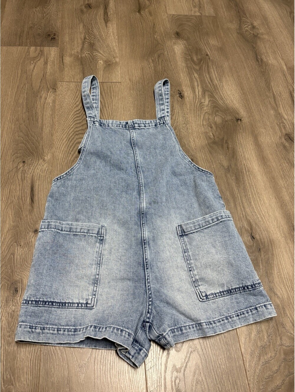 Aerie Denim Shortall Romper Overalls Adjustable Straps Size Small Pockets